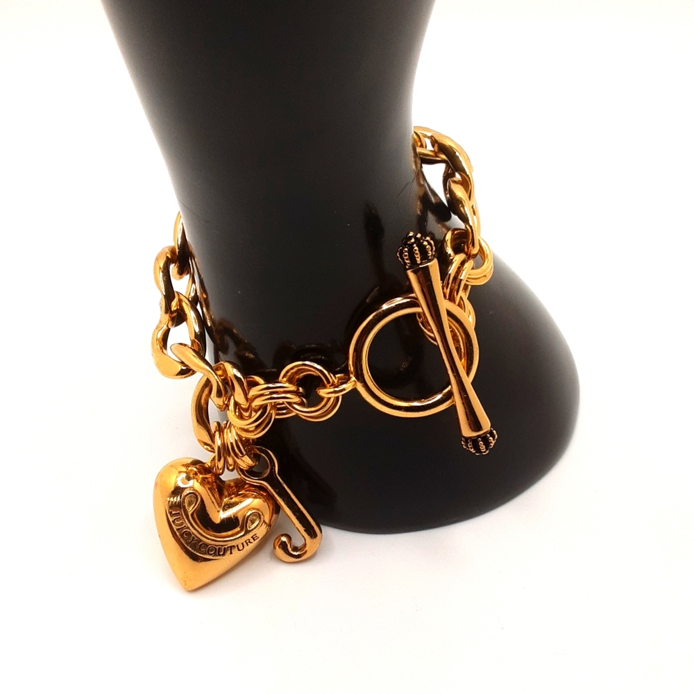 Vintage Juicy Couture Starter Charm Bracelet w/ Heart, "J" Logo 7.25" - EUC